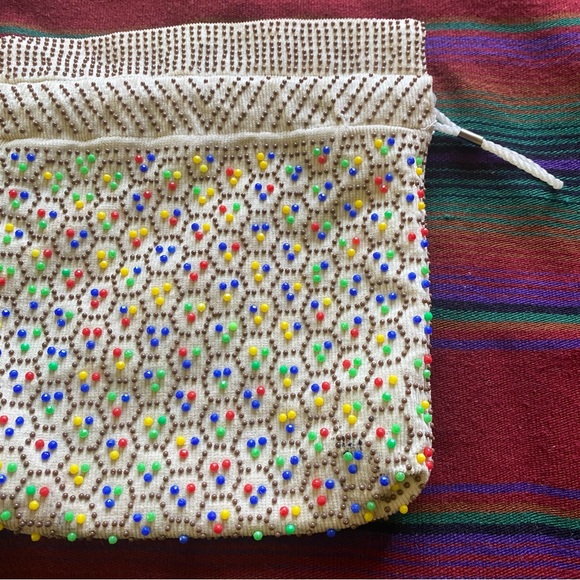 VTG 60’s Reversible handmade Candy dot Beaded handbag. Wristlet Sack Bag. USA - Picture 4 of 14